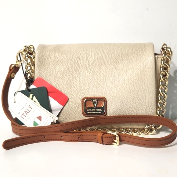 NWT Valentina Italian Pebbled Leather Flap Crossbody Shoulder Bag with Chain - Picture 16 of 16